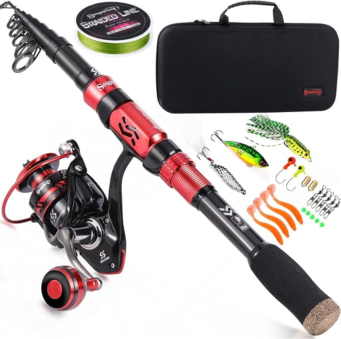 Sougayilang Fishing Rod and Reel Combo Set with Telescopic Fishing Pole Fishing Accessories and Carrier Bag for Saltwater Freshwater-2.1M Rod 2000 Reel with Bag