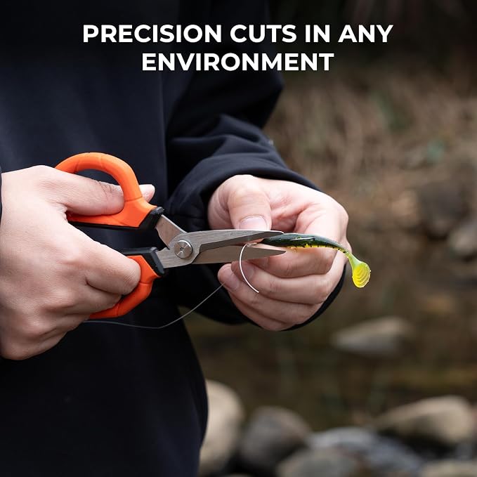 KastKing Paradox 6-inch Fishing Scissors for Braided Fishing Line, Fishing Line Cutters With Stainless Steel Blades and Non-Slip Rubber Handle, Protective Sheath With Built-in Hook Sharpener