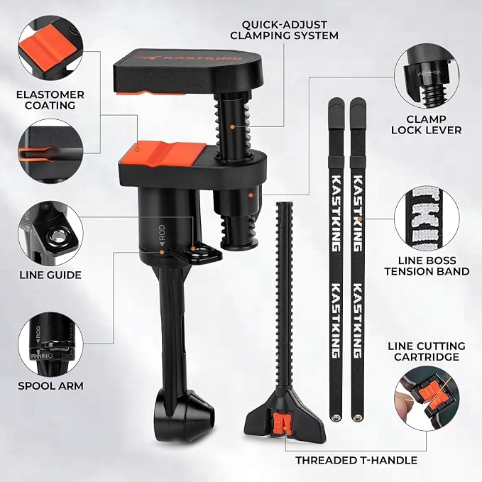KastKing TrueWind Clamp-On Fishing Line Spooler, Portable Fishing Reel Spooler for Spinning & Baitcasting Reels, No Line Twist, Adjustable Tension, Built-in Line Cutter