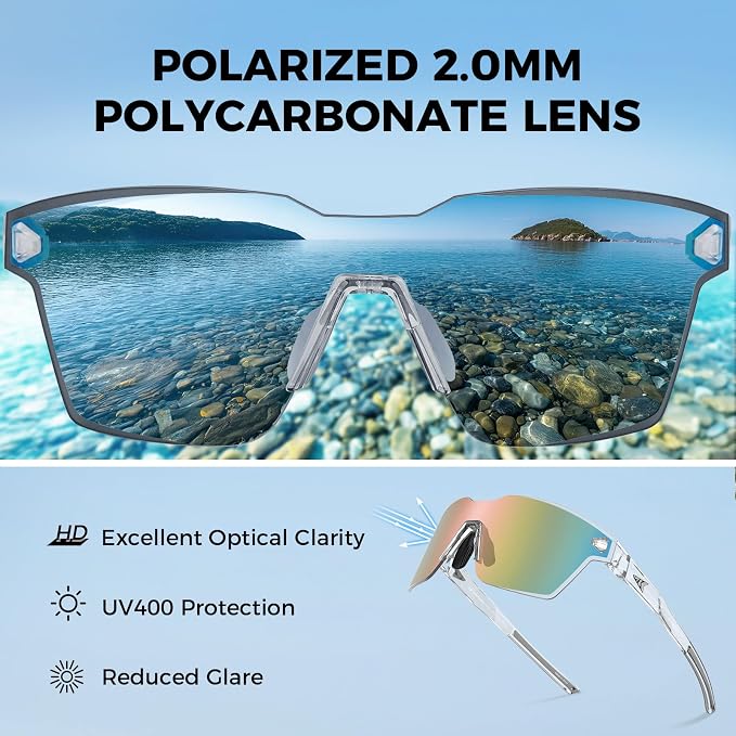 KastKing Tarkio Polarized Fishing Sunglasses, Large Single PC Lenses, Rimless Wrap Design, UV400 Protection Sports Sunglasses