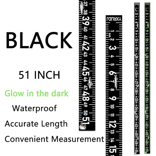 51 Inch Fishing Ruler for Boat Waterproof Fishing Measuring Tape Black Self Adhesive Reflective Boat Ruler Sticker Glow Tape in The Dark