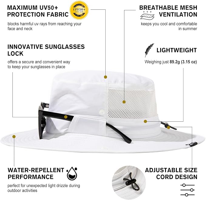 TOP-EX Men's Wide Brim Sun Hat UPF 50+ Waterproof, Packable Breathable Mesh Boonie Bucket Cap for Hiking Fishing Safari