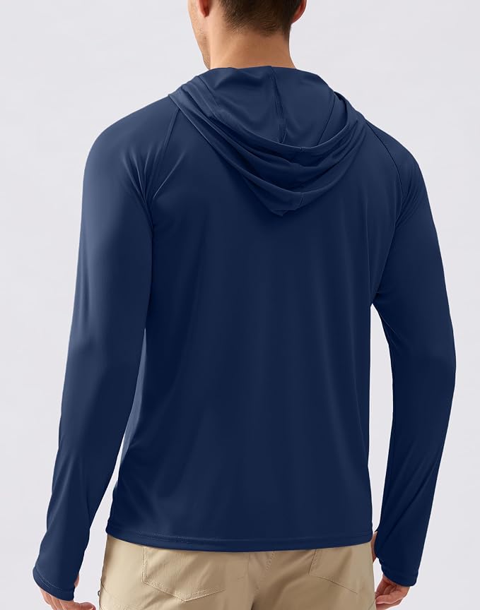 Pudolla Men's Sun Protection Hoodie Shirts UPF 50+ Rash Guard SPF Long Sleeve Fishing Shirt for Men Swim Hiking Boating
