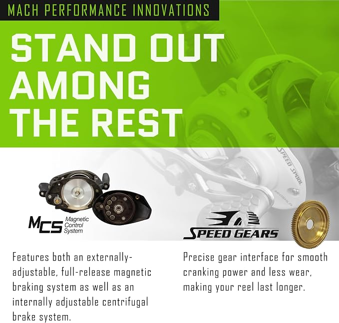 Lew's MACH Smash Baitcast Fishing Reel, Graphite Frame, Premium 8 Stainless Steel Ball Bearings