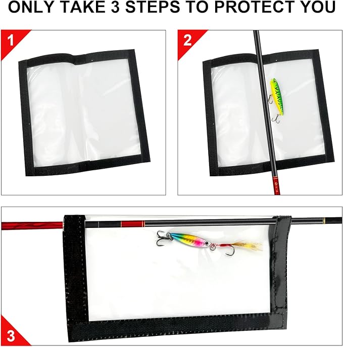4Pcs Fishing Lure Wraps, Durable & Clear PVC Lure Covers to Keep Hooks Safe, Lures Fishing Hook Covers Bait Storage Easily See Lures, Open and Close Hook & Loop (Large (7.8” x 44”))