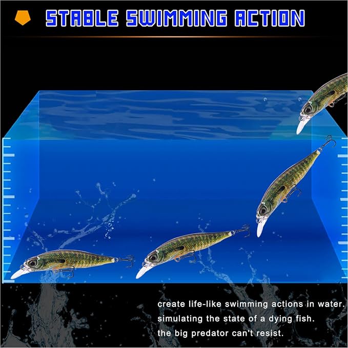 Glide Bait, Slow Sinking Swimbait, Topwater Hard Lures for Bass Catfish,Pike Perch, Freshwater or Saltwater