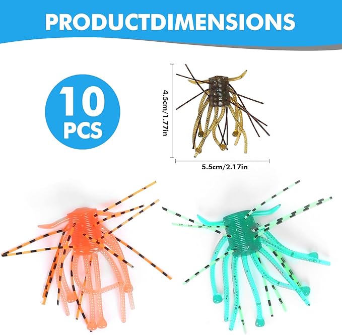 Silicone Soft Dice Fishing Lures: 12pcs Multiple Tentacles Slow Sink Soft Plastic Baits for Bass Drop Shot Finess Wacky Rig