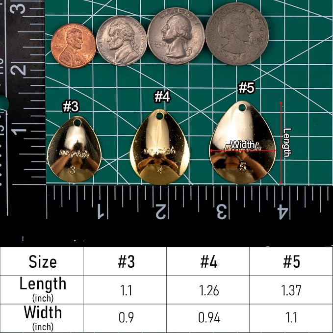 Dr.Fish 30 Pack Fishing Spinner Blades Colorado Willow Kit Gold Silver Spinner Lure Making Parts Accessories DIY Spinnerbait Inline Spinner Walleye Rigs