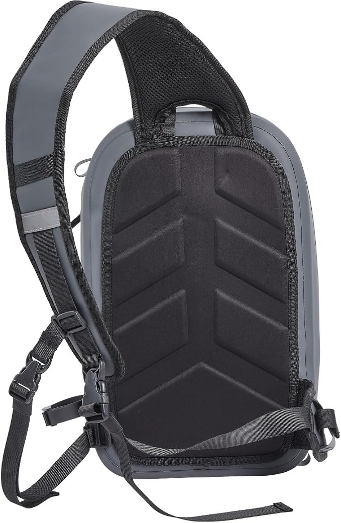 Xelfly Waterproof Fishing Sling Backpack Bag with Rod Holder, Gear Loops - Submersible Zipper, Rugged Top Handle, Adjustable Attachments (Gray)