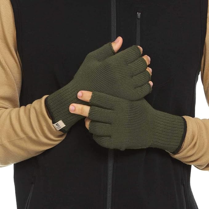 Merino Wool Fingerless Gloves - Hunting and Fishing Liner - Half Finger Warm Knitted Gloves