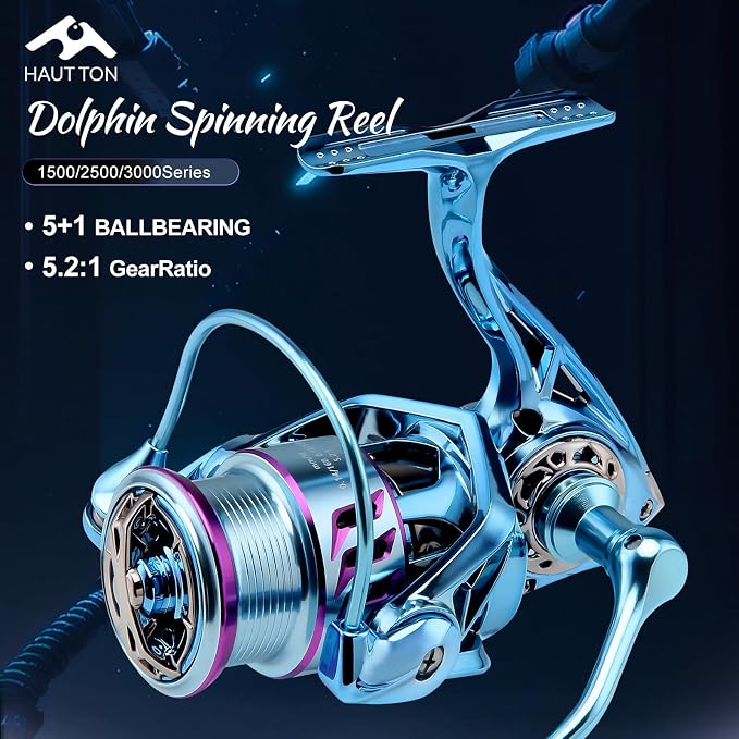 HAUT TON Dolphin Advance Edition Spinning Reel,5.2:1Gear Ratio,22LBS,5+1BB,Backlash Free Bearing,Sealed Drag System,Saltwater,Freshwater Fishing Reels