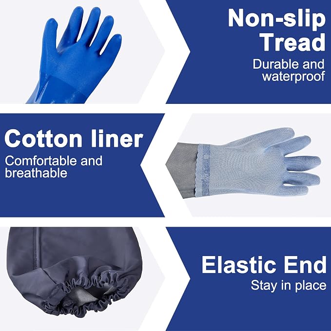 Honeydak 2 Pairs Long Gloves Extra-long 27.5 Inch Rubber Gloves Waterproof PVC Reusable Heavy Duty Anti-skid Acid-alkali and Oil for Household Fishery Agriculture Animal Husbandry