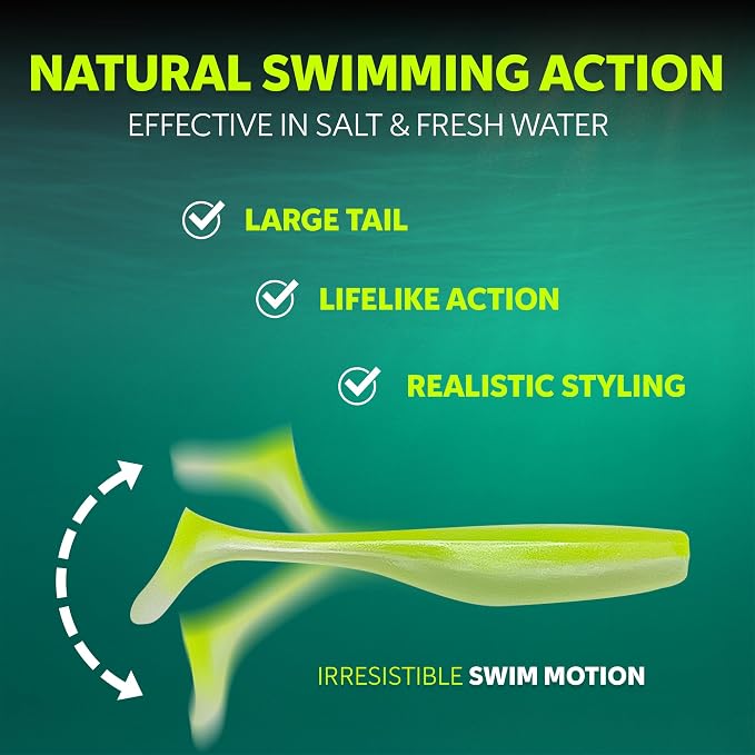 Soft Plastic Paddle Tail Swimbaits Pack of 12 – 3 1/4" & 4" Soft Plastic Fishing Lures with Extra-Large Tail for Lifelike Swimming Action – Freshwater & Saltwater