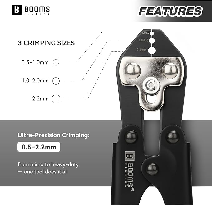 Booms Fishing Crimping Pliers Kit: 8.8in Crimper Tool for Wire & Mono Lines Up to 2.2mm -Includes 140pcs Double Barrel Sleeves - XW42 Saltwater Freshwater Rigging Tool