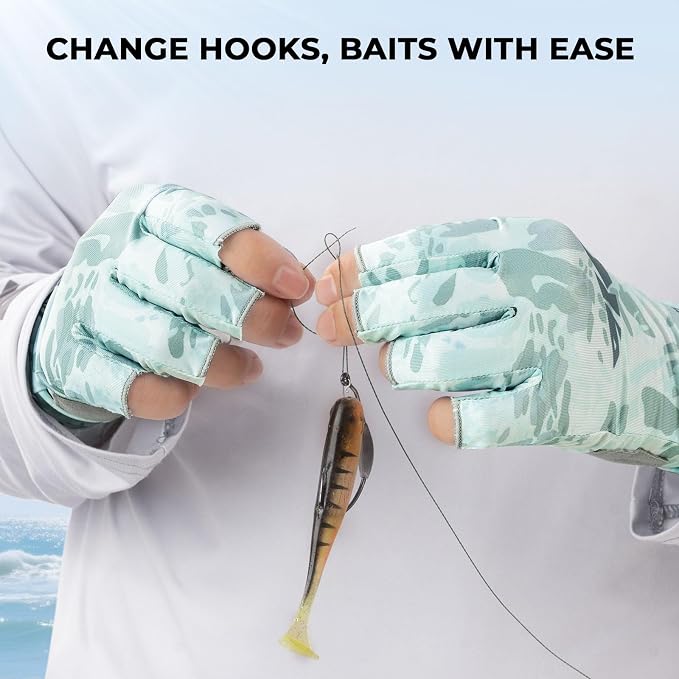KastKing Agies Fishing Gloves Men, UPF 50+ Sun Gloves UV Protection, Cooling Quick-Dry 3/4 Fingerless Gloves with Extended Cuff, Microfiber Palm & Pull Tabs, for Fishing, Kayaking, Hiking, Hunting