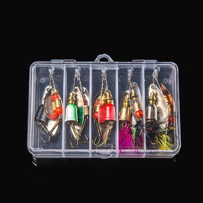 KINGFOREST 10-20pcs Fishing Lures Spinnerbait for Bass Trout Salmon Walleye Hard Metal Spinner Baits Kit with Tackle Box