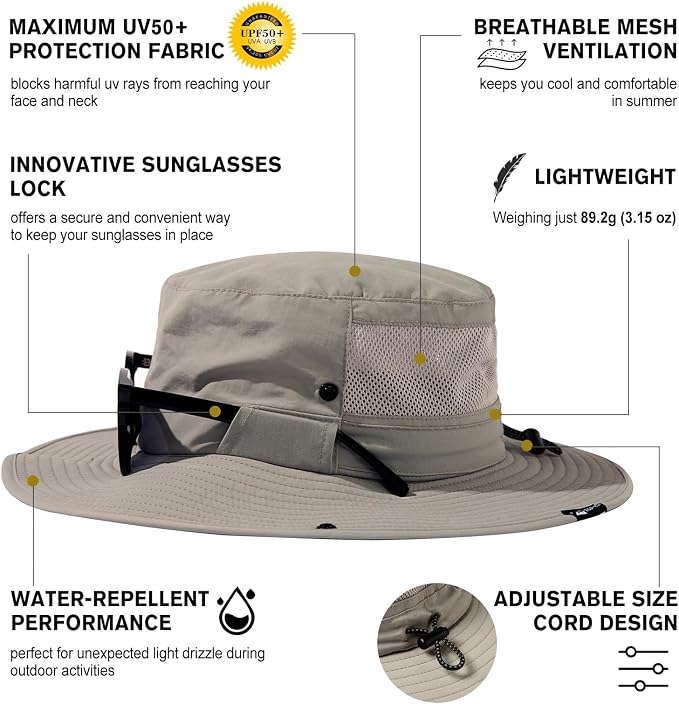 TOP-EX Men's Wide Brim Sun Hat UPF 50+ Waterproof, Packable Breathable Mesh Boonie Bucket Cap for Hiking Fishing Safari