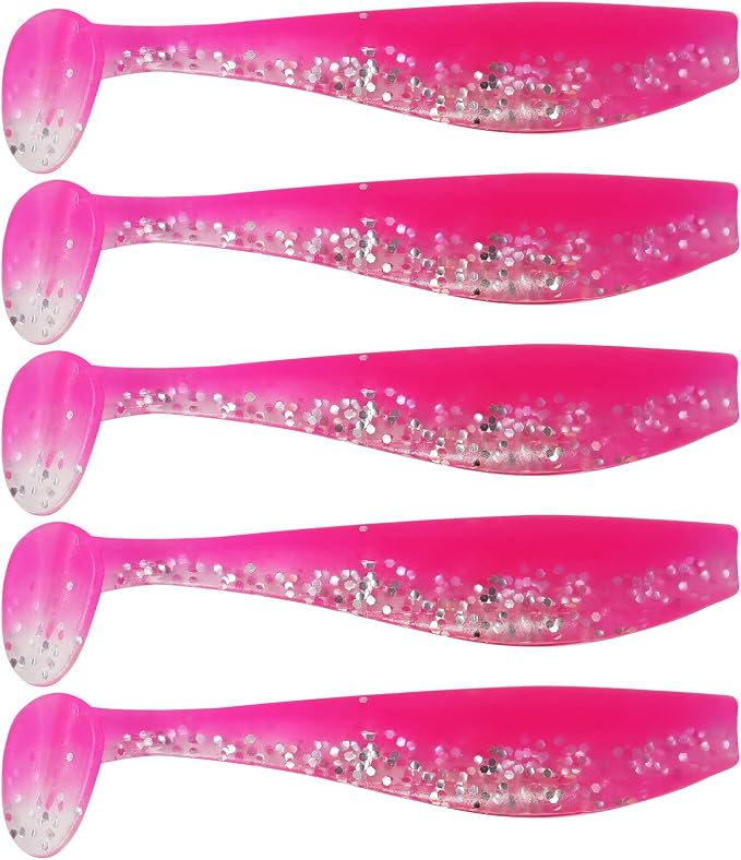 MAFIMOEA 50 Pcs Soft Fishing Lures Plastic Paddle Tail Swim Baits Kit for Bass Trout Walleye Crappie 5 Mixed Colors Fishing Soft Plastic Lure Kit 5.5CM
