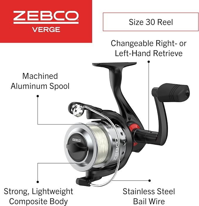 Zebco Verge Spinning Reel and Fishing Rod Combo, Changeable Right- or Left-Hand Retrieve, Pre-Spooled with Zebco Fishing Line