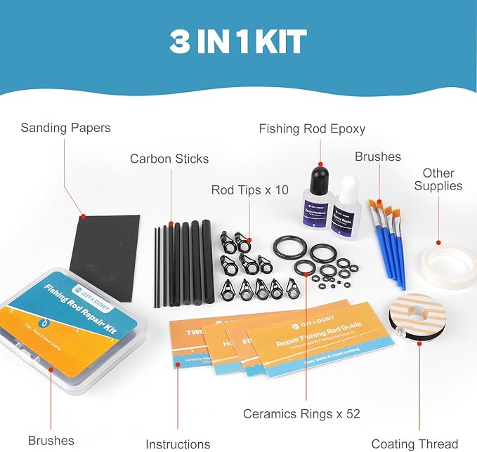 Fishing Rod Repair Kit,Fishing Pole Eyelet Ceramic Insert Eyes Repair with 52 Guide Rings and Supplies