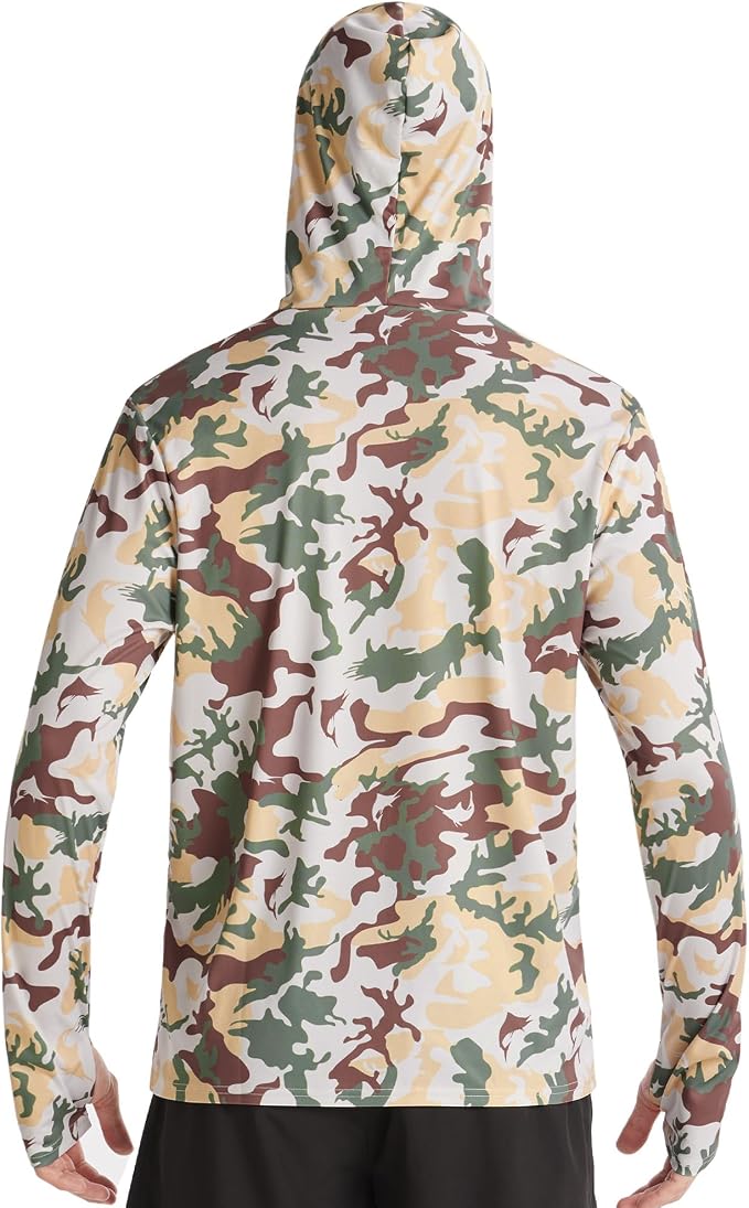 FISHEAL Men's Performance Fishing Hoodie Shirt - UPF 50+ Sun Protection Long Sleeve Thumbholes Shirts with Neck Gaiter