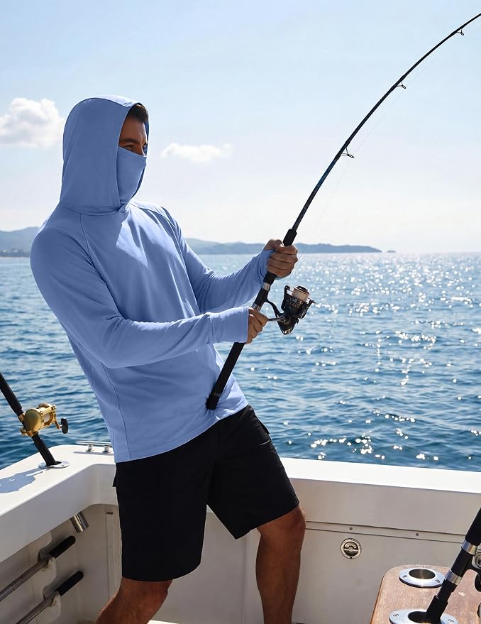 COOFANDY Mens UPF 50+ Sun Protection Hoodie with Mask Lightweight Long Sleeve SPF Fishing Shirts UV Hiking Running Rash Guard