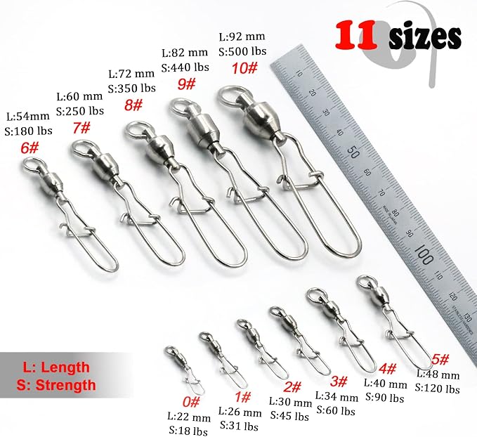 FishTrip Snap Swivels 30Pack Ball Bearing Fishing Swivels Saltwater 0#-10# Duo Lock Barrel swivels Fishing Clips Swivels Fishing Tackle