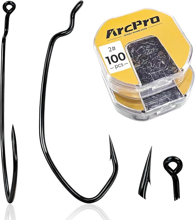 Drop Shot Hooks, 100pcs Improve EWG Worm Hooks, Bass Fishing Hooks for Freshwater and Saltwater, High Carbon Steel Texas Rig Hooks with Portable Plastic Box, Black