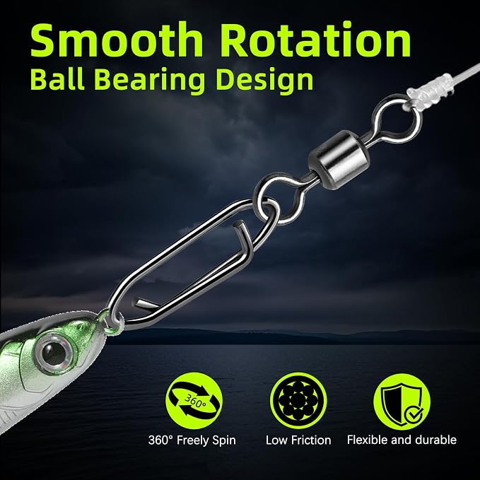 9KM DWLIFE Fishing Speed Clips 50Pcs Quick Change Fishing Swivels & Snaps Fishing Speed Clips Barrel Swivels Fishing Tackle Saltwater Fishing
