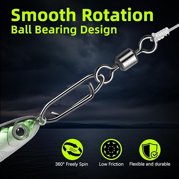 9KM DWLIFE Fishing Speed Clips 50Pcs Quick Change Fishing Swivels & Snaps Fishing Speed Clips Barrel Swivels Fishing Tackle Saltwater Fishing