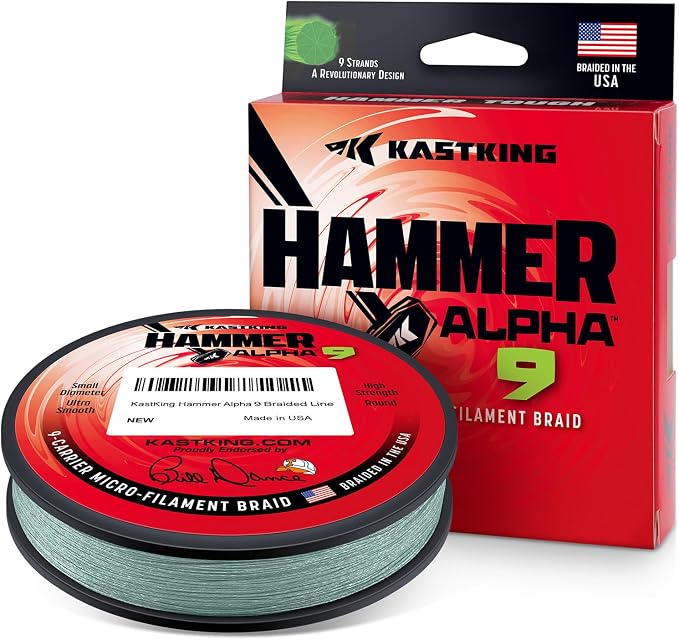 KastKing Hammer Alpha 9 UHMWPE Braided Fishing Line - Made in the USA, Strong and Smooth, Round, 9-Carrier, Colorfast Braided Fishing Line, Perfect for Most Fishing Reel and Finesse Applications