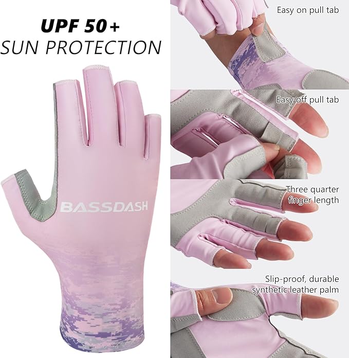 Bassdash ALTIMATE UPF 50+ Women’s Fishing Gloves UV Sun Protection Fingerless Gloves for Kayaking Paddling Hiking Cycling Driving Shooting Training