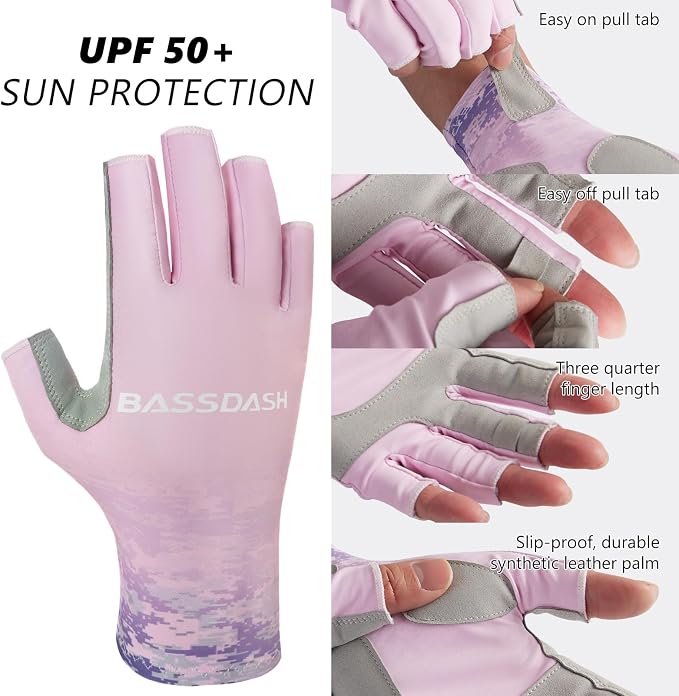 Bassdash ALTIMATE UPF 50+ Women’s Fishing Gloves UV Sun Protection Fingerless Gloves for Kayaking Paddling Hiking Cycling Driving Shooting Training