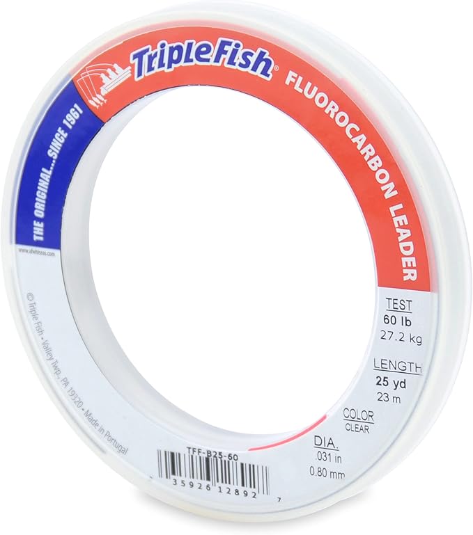 Triple Fish 100% Fluorocarbon Fishing Leader - Clear Invisible Strong and Heavy Duty Highly Abrasion Resistant, Fast Sinking Freshwater & Saltwater