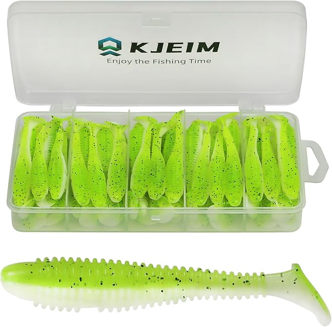 Paddle Tail Swimbaits, 50 PCS Ribbed 3 Inchs Soft Plastic Fishing Lures for Bass Trout Crappie Walleye Saltwater/Freshwater Fishing