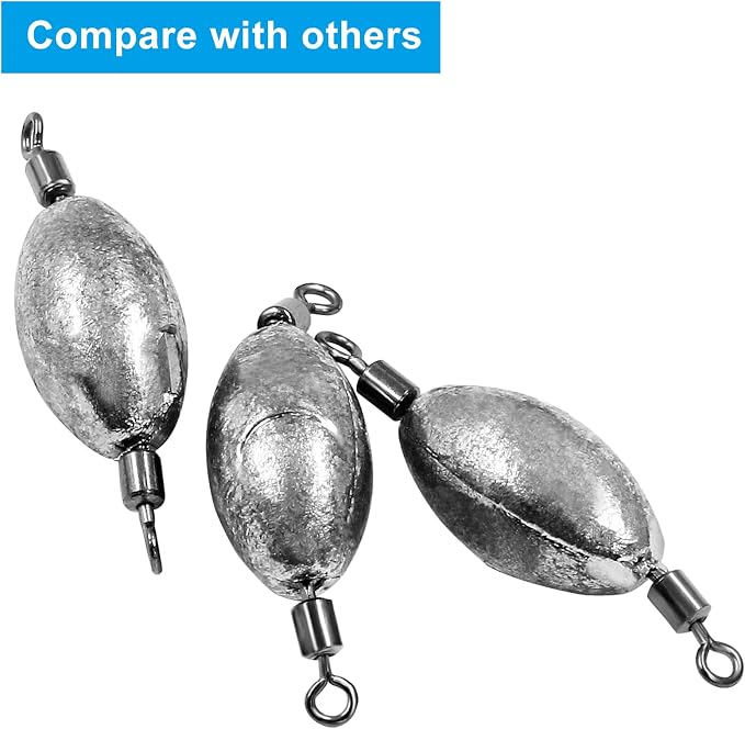 Uenhoy Fishing Weights Inline Trolling Fishing Sinker Tackle with Inner Swivels, Oval Drop Casting Fishing Weight Sinkers