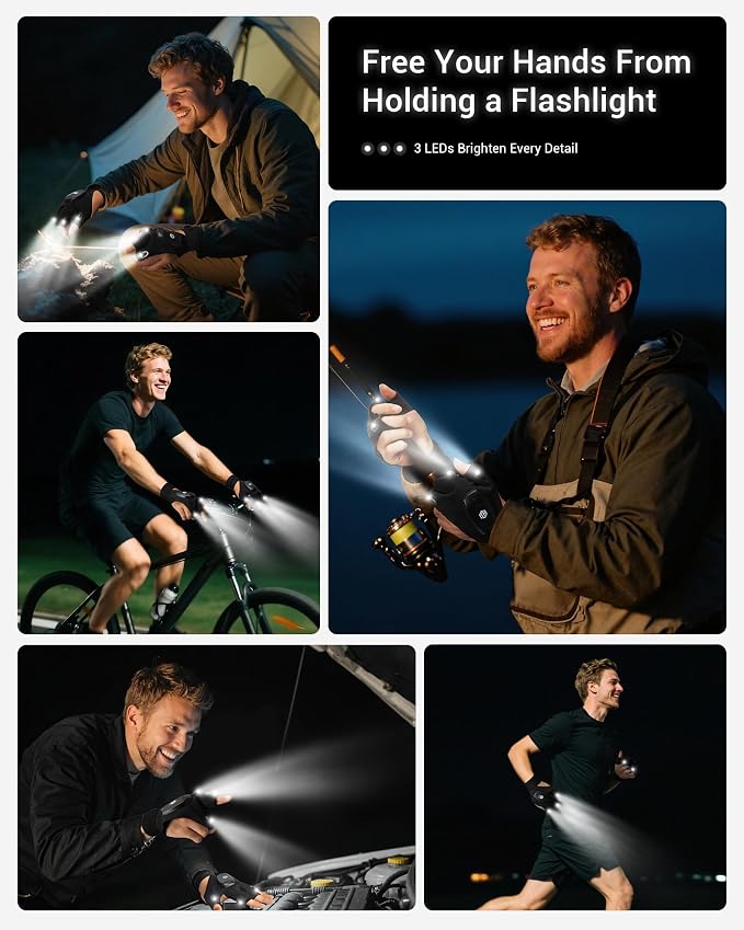 ThxToms Fathers Day Dad Gifts from Daughter Son Wife, Rechargeable Flashlight Gloves, Gift for Men Husband Him Birthday Christmas, Cool Gadget Finger Lights Waterproof for Camping Fishing Repairing