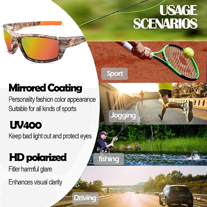 Polarized Camo Sunglasses for Men Women Fishing Sports Outdoor UV Protection Glasses