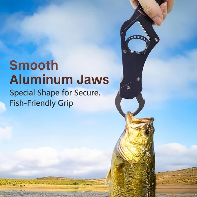 Eupheng Aluminum Pistol-Grip Fish Lip Gripper, One-Hand Operation Lightweight Fish Grabber Tool, Catfish Grippers Pliers for Lure Fishing and Kayak Fishing Accessories