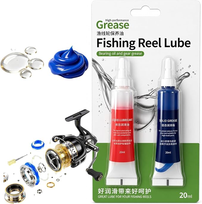 XIRUJNFD Fishing Reel Oil and Grease Kit, Bearing Lubricant and Gear Grease for Fishing Reels, Anti-Rust Reel Maintenance for Spinning, Baitcaster and Conventional Reels