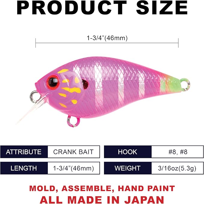 Lucky Craft LC 0.5 Squarebill Crankbait, Silent Fishing Lure for Bass Trout and Pike, Made in Japan, Freshwater Fishing Gear, Hard Bait Bass Lures