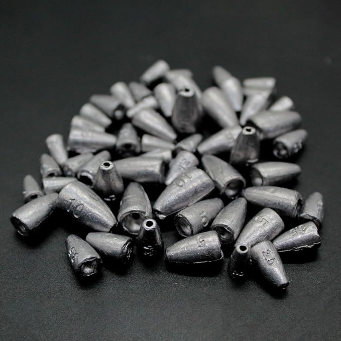 Fishing Weight Sinkers, 50pcs/55pcs Lead Worm Weights Fishing Sinkers for Bass Fishing Texas Rigs(2g/3.5g/5g/7g)