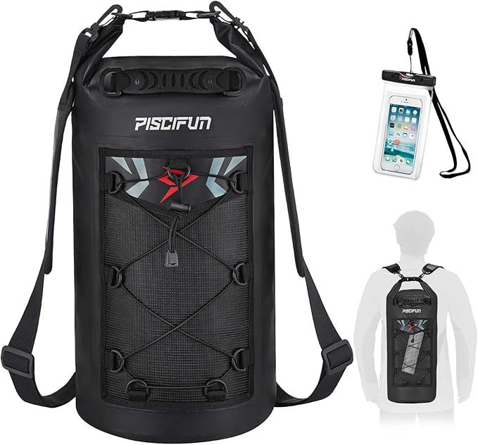 Piscifun Dry Bag, Waterproof Floating Backpack 10L/20L/30L/40L with Waterproof Phone Case for Boating, Kayaking, Fishing