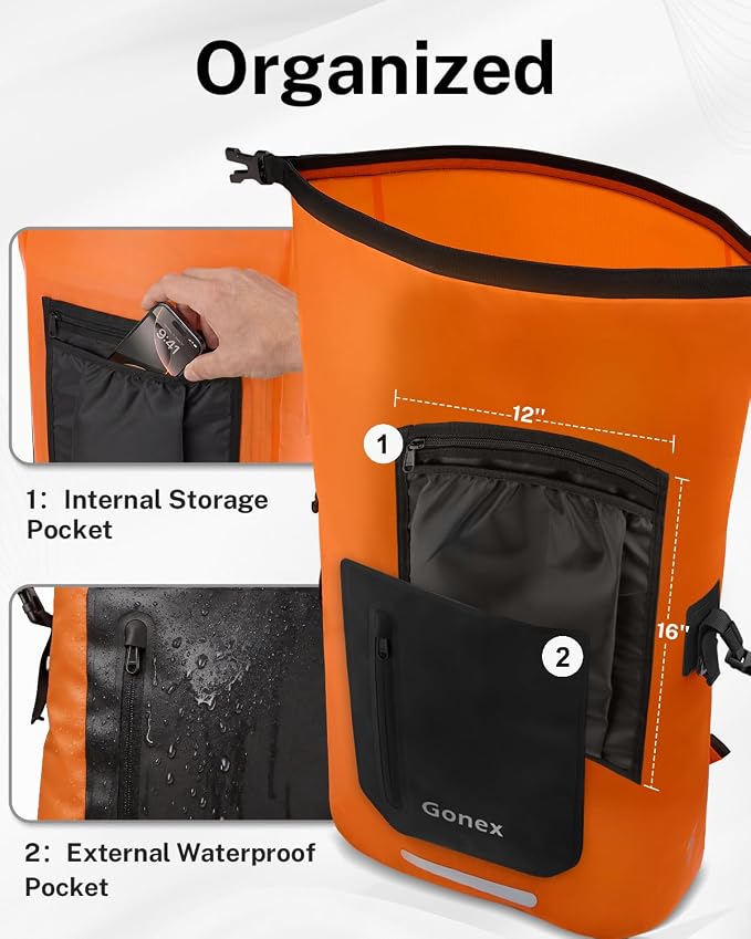 Gonex Ultralight Waterproof TPU Backpack, 35L Roll Top Dry Bag with Comfortable Padded Back Panel for Kayaking Boating Camping Fishing Travel,Orange