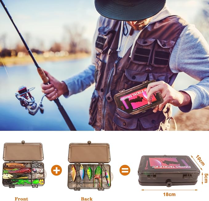 FONMANG 322-Piece Fishing Lures Kit - Buzz Bait/Spinner Baits/Jig/Frog, Fishing Tackle Box with Tackle Included, Soft Bait/Hooks/Weights, Fishing Gear Lure Kit Gift for Men Freshwater Bass Trout