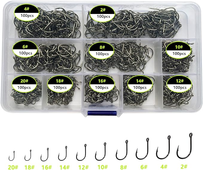 1000pcs 600pcs 300pcs Small Fish Hooks for Freshwater, 10 Specifications of Trout Fishing Hook Set