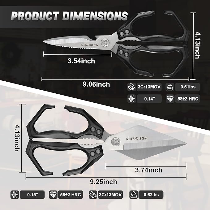 Dream Reach Japanese Kitchen Scissors Set - Heavy Duty Kitchen Shears for Food, Meat Scissors Dishwasher Safe, Poultry Shears for, Meat, Seafood, Bone Cutting - Gifts for Men (Black)