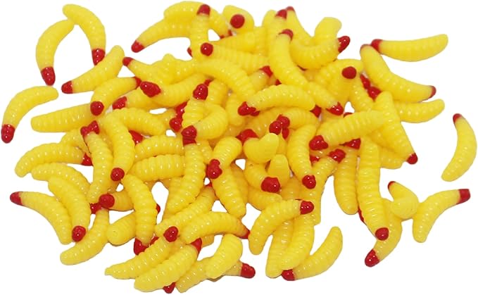 Fake Maggots Soft Worm Tipped Lure Wax Worms for Fishing or Pranks, Ice Fishing Lures Baits Perfect for Crappies Sunfish Catfish Bream Blue Gills Perch Trout Worms