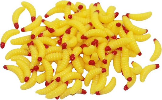 Fake Maggots Soft Worm Tipped Lure Wax Worms for Fishing or Pranks, Ice Fishing Lures Baits Perfect for Crappies Sunfish Catfish Bream Blue Gills Perch Trout Worms