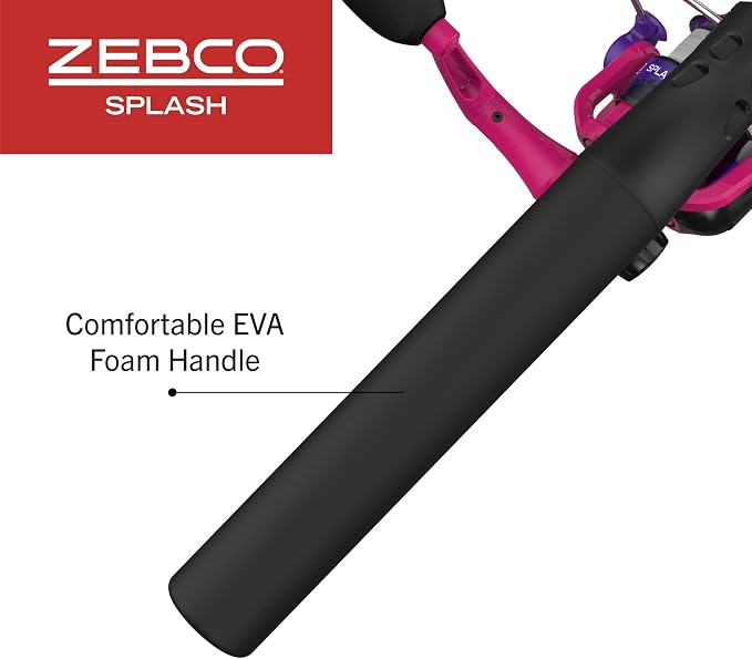 Zebco Splash Junior Spinning Reel and Fishing Rod Combo, 4-Foot 2-Piece Fishing Pole, Changeable Right- or Left-Hand Retrieve, Pre-Spooled with 6-Pound Zebco Line